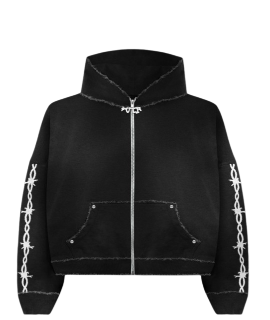 Barbwire Stitched logo zipup Hoodie (COAL)