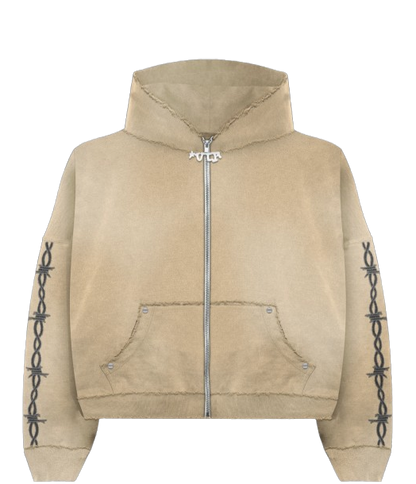Barbwire Stitched logo zipup Hoodie (BONE)
