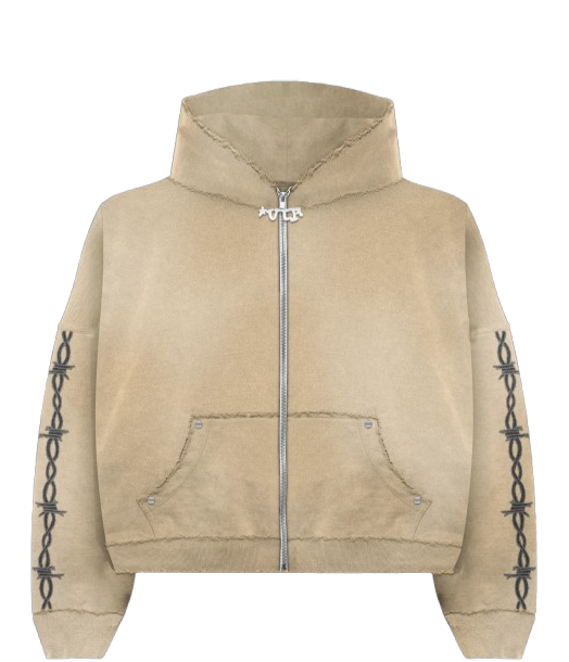 Barbwire Stitched logo zipup Hoodie (BONE)