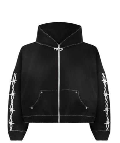 Barbwire Stitched logo zipup Hoodie (COAL)