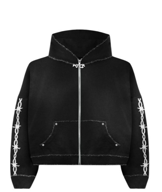 Barbwire Stitched logo zipup Hoodie (COAL)